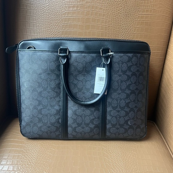 Coach Metropolitan Slim Brief Signature Canvas Crossbody Bag Charcoal MSRP $595 - Picture 2 of 4